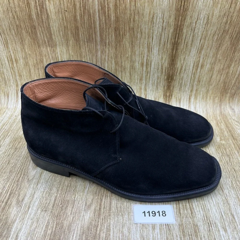 Salvatore Ferragamo Studio Chukka Boots Men's Size 9.5 EEE Black Suede Shoes